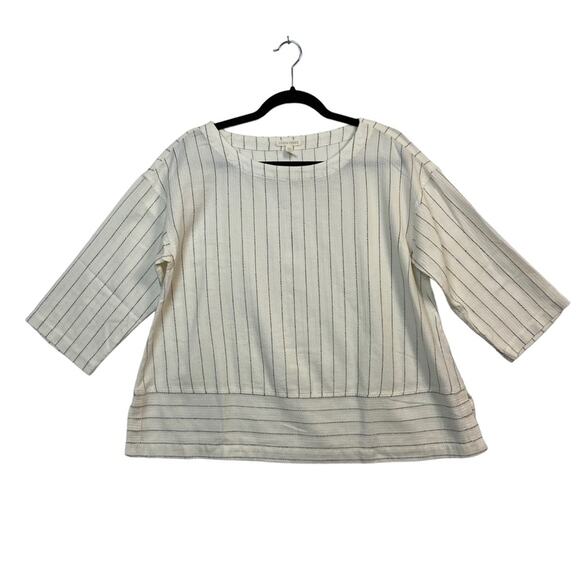 Eileen Fisher Ivory Ecru Striped Bateau Neck Top Size Small - Picture 3 of 10